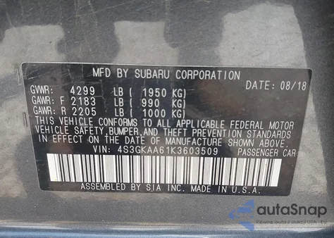 2019 Subaru Impreza 2.0I z USA, uszkodzony, nr VIN 4S3GKAA61K3603509